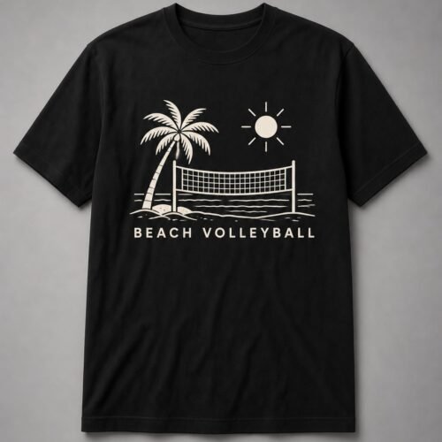 Beach Volleyball Palm And Net Unisex T-Shirt - Black