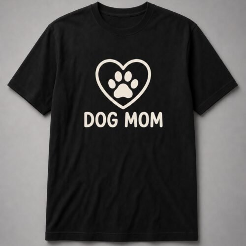 Dog Mom Paw Heart Unisex T-Shirt - Black