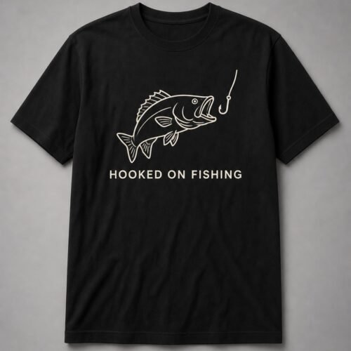 Hooked On Fishing Fish And Hook Unisex T-Shirt - Black