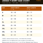 Unisex T-shirt size chart